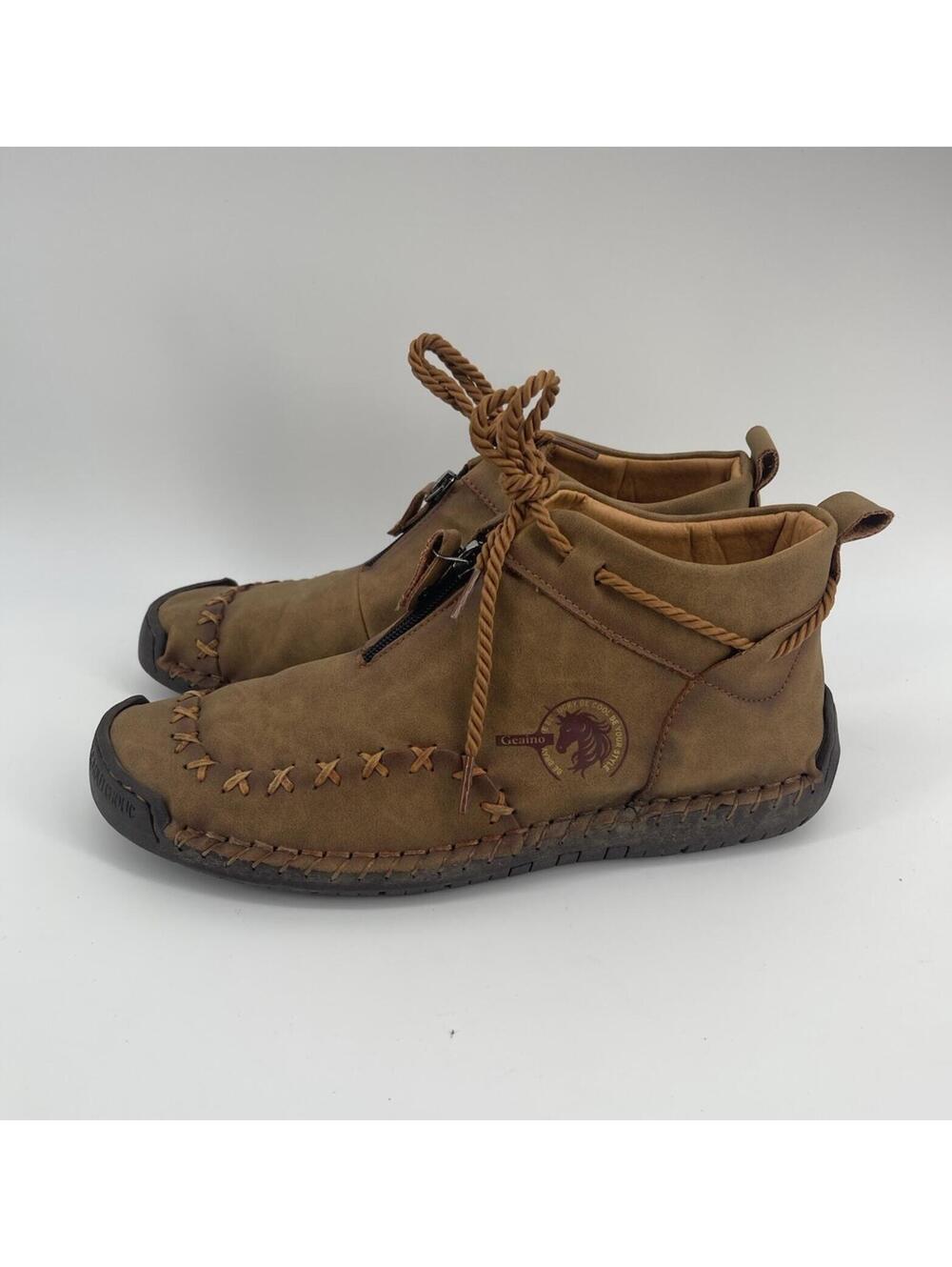 Geaino Men’s EU 42 Brown Handmade‎ Style Ankle Boots Zip Comfort Shoes